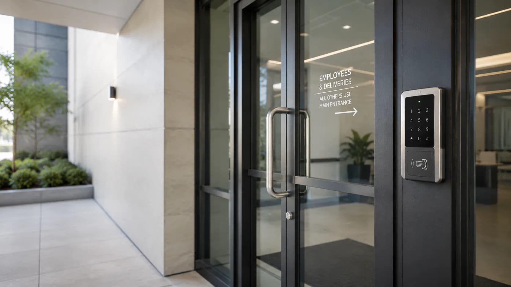 Modern commercial entrance with access control