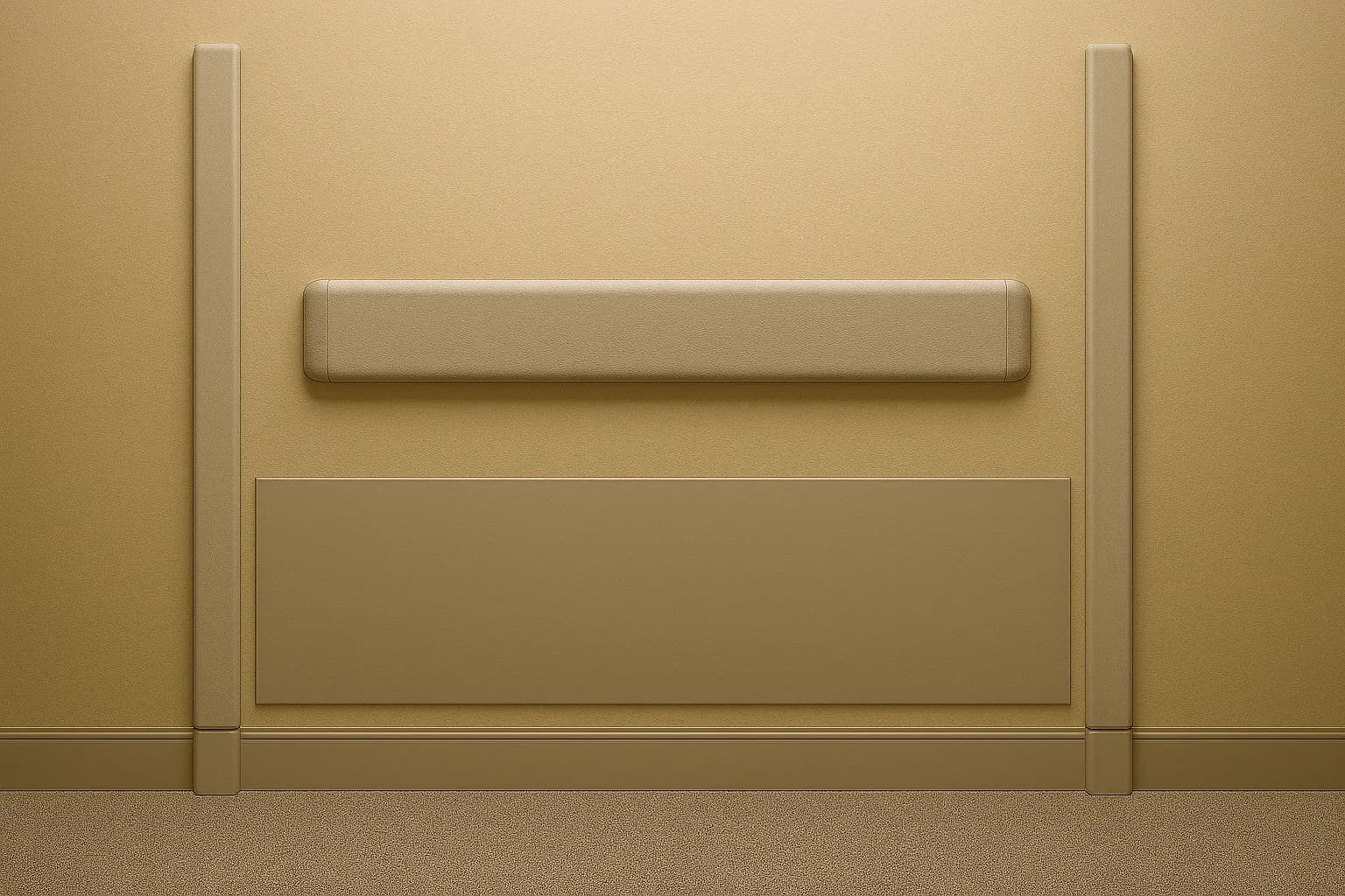 Corridor wall fitted with a crash rail, wall panel, and corner guards