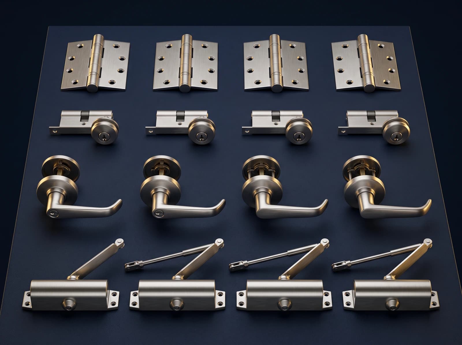 Commercial door hardware: hinges, locks, levers and closers